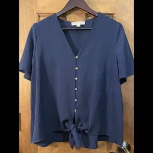 Michael Kors button down top with gold buttons and front tie.